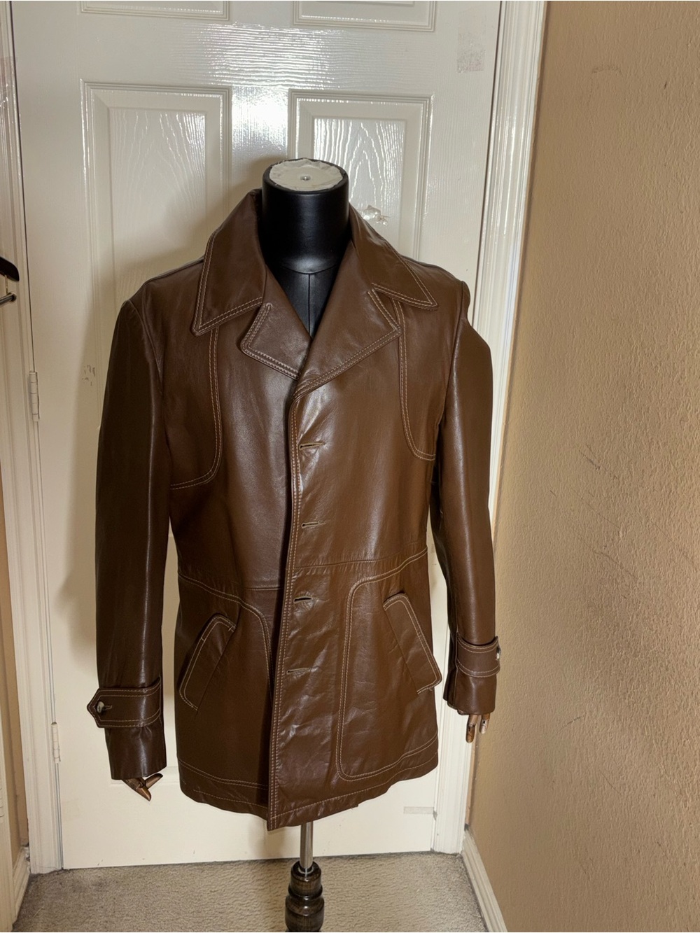VINTAGE 70s McGregor Coat Whiskey Brown Leather Bomber Barn Jacket | Sz 42 Long